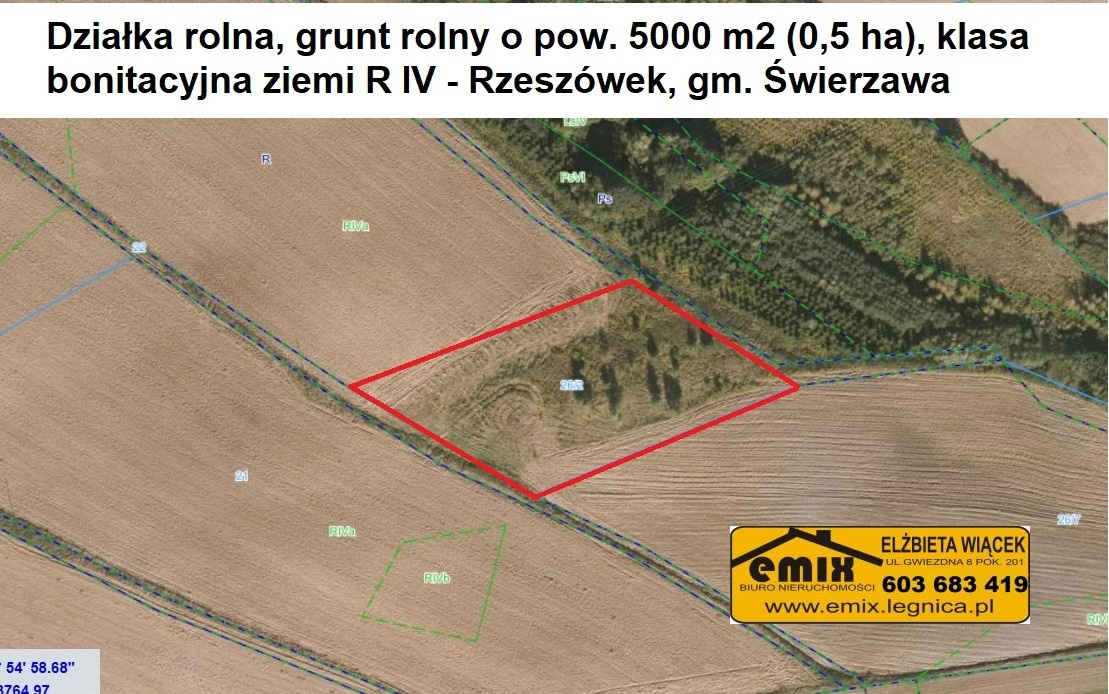 Grunt rolny, pow. 0,500 ha, klasa ziemi R IVa - gm.Świerzawa