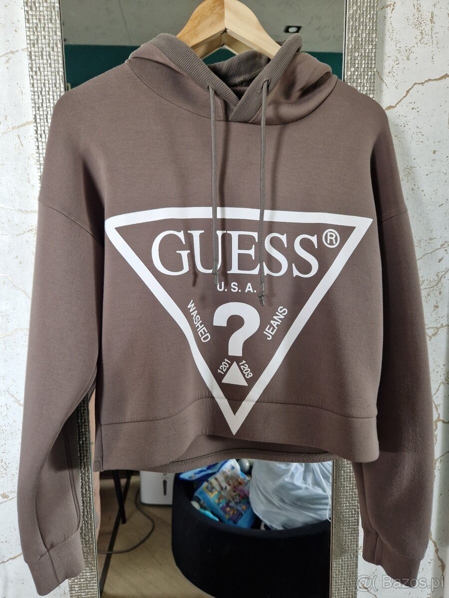 Krótki top w kolorze khaki, logo Guess, bluza S/M