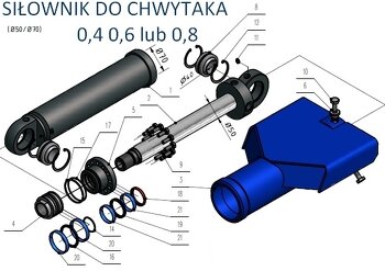 Siłownik do chwytaka do złomu - części tłok, tłoczysko, rura