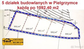 5 działek budowlanych, po 1092 m2 każda, Pielgrzymka