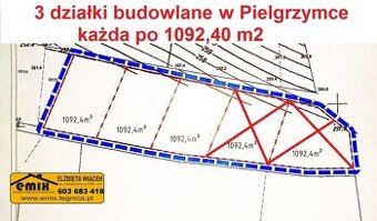 3 działki budowlane w Pielgrzymce k. Złotoryi - 1092m2 każda