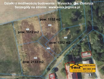 4 działki budowlane w Wysocku k. Złotoryi - 80 zł./m2 - 2