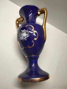 Włoska porcelana -kobalt, złoto Wazon - 4